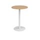 Monza circular poseur table with flat round white base 800mm - oak