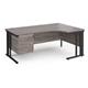 Maestro 25 right hand ergonomic desk 1800mm wide with 3 drawer pedestal - black cable managed leg frame, grey oak top
