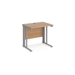 Maestro 25 straight desk 800mm x 600mm - silver cable managed leg frame, beech top