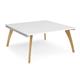 Fuze back to back desks 1600mm x 1600mm with oak legs - white underframe, white top