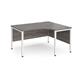 Maestro 25 right hand ergonomic desk 1400mm wide - white bench leg frame, grey oak top