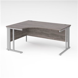 Maestro 25 left hand ergonomic desk 1600mm wide - silver cable managed leg frame, grey oak top