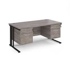 Maestro 25 straight desk 1600mm x 800mm with 2 and 3 drawer pedestals - black cable managed leg frame, grey oak top