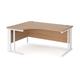 Maestro 25 left hand ergonomic desk 1600mm wide - white cable managed leg frame, beech top
