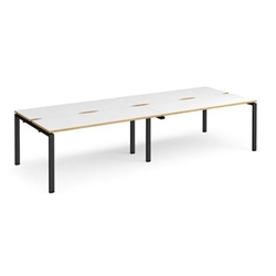 Adapt double back to back desks 2800mm x 1200mm - black frame, white top with oak edging