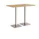 Brescia rectangular poseur table with flat square brushed steel bases 1400mm x 800mm - oak