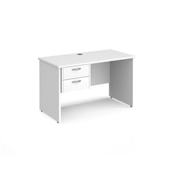 Maestro 25 straight desk 1200mm x 600mm with 2 drawer pedestal - white top with panel end leg