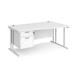 Maestro 25 right hand wave desk 1600mm wide with 2 drawer pedestal - white cantilever leg frame, white top