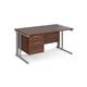 Maestro 25 straight desk 1400mm x 800mm with 2 drawer pedestal - silver cable managed leg frame, walnut top