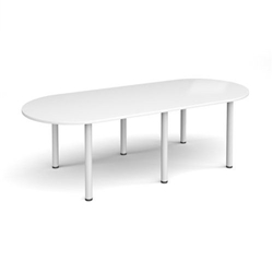 Radial end meeting table 2400mm x 1000mm with 6 white radial legs - white
