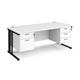 Maestro 25 straight desk 1800mm x 800mm with 2 and 3 drawer pedestals - black cable managed leg frame, white top