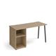Sparta straight desk 1400mm x 600mm with A-frame leg and support pedestal - charcoal frame, oak top