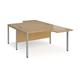 Maestro 25 back to back ergonomic desks 1400mm deep - silver bench leg frame, oak top