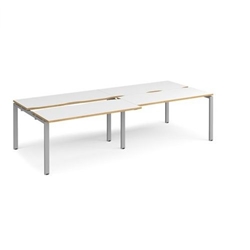 Adapt sliding top double back to back desks 2800mm x 1200mm - silver frame, white top with oak edging