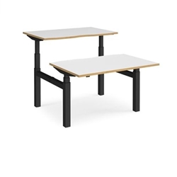Elev8 Touch sit-stand back-to-back desks 1200mm x 1650mm - black frame, white top with oak edge