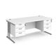 Maestro 25 straight desk 1800mm x 800mm with two x 3 drawer pedestals - silver cantilever leg frame, white top