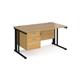 Maestro 25 straight desk 1400mm x 800mm with 2 drawer pedestal - black cable managed leg frame, oak top