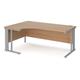 Maestro 25 left hand ergonomic desk 1800mm wide - silver cable managed leg frame, beech top