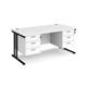 Maestro 25 straight desk 1600mm x 800mm with two x 3 drawer pedestals - black cantilever leg frame, white top