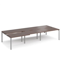Adapt sliding top triple back to back desks 3600mm x 1600mm - silver frame, walnut top