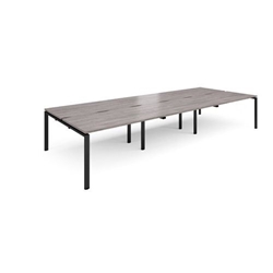 Adapt triple back to back desks 4200mm x 1600mm - black frame, grey oak top