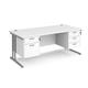 Maestro 25 straight desk 1800mm x 800mm with 2 and 3 drawer pedestals - silver cantilever leg frame, white top