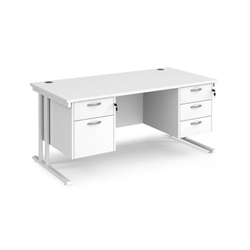 Maestro 25 straight desk 1600mm x 800mm with 2 and 3 drawer pedestals - white cantilever leg frame, white top