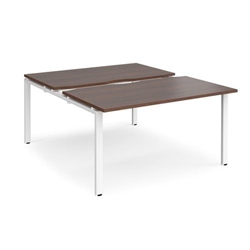 Adapt sliding top back to back desks 1400mm x 1600mm - white frame, walnut top