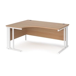 Maestro 25 left hand ergonomic desk 1600mm wide - white cable managed leg frame, beech top