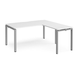 Adapt desk 1600mm x 800mm with 800mm return desk - silver frame, white top