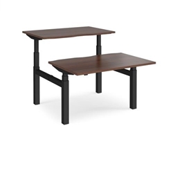 Elev8 Touch sit-stand back-to-back desks 1200mm x 1650mm - black frame, walnut top