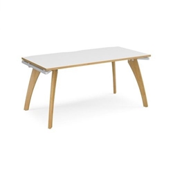 Fuze single desk 1600mm x 800mm with oak legs - white underframe, white top with oak edging