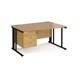 Maestro 25 right hand wave desk 1400mm wide with 3 drawer pedestal - black cable managed leg frame, oak top