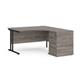 Maestro 25 right hand ergonomic desk 1400mm with black cantilever frame and desk high pedestal - grey oak
