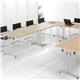 Rectangular folding leg table with chrome legs and straight foot rails 1400mm x 800mm - oak