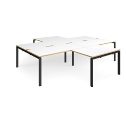 Adapt back to back 4 desk cluster 3200mm x 1600mm with 800mm return desks - black frame, white top with oak edge