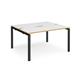 Adapt sliding top back to back desks 1400mm x 1200mm - black frame, white top with oak edging