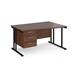 Maestro 25 right hand wave desk 1400mm wide with 3 drawer pedestal - black cantilever leg frame, walnut top