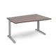 TR10 right hand wave desk 1400mm - silver frame, walnut top