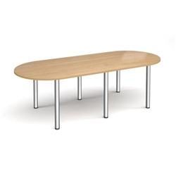 Radial end meeting table 2400mm x 1000mm with 6 chrome radial legs - oak