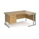 Maestro 25 right hand ergonomic desk 1600mm wide with 3 drawer pedestal - silver cantilever leg frame, oak top