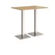 Brescia rectangular poseur table with flat square brushed steel bases 1200mm x 800mm - oak