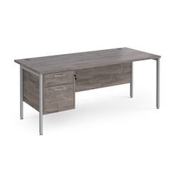 Maestro 25 straight desk 1800mm x 800mm with 2 drawer pedestal - silver H-frame leg, grey oak top