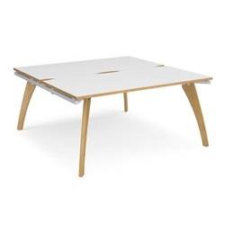 Fuze back to back desks 1600mm x 1600mm with oak legs - white underframe, white top with oak edging