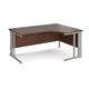 Maestro 25 right hand ergonomic desk 1600mm wide - silver cable managed leg frame, walnut top