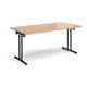 Rectangular folding leg table with black legs and straight foot rails 1600mm x 800mm - beech