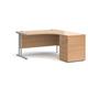 Maestro 25 right hand ergonomic desk 1400mm with silver cantilever frame and desk high pedestal - beech