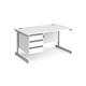 Contract 25 straight desk with 3 drawer pedestal and silver cantilever leg 1400mm x 800mm - white top