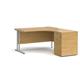Maestro 25 right hand ergonomic desk 1400mm with silver cantilever frame and desk high pedestal - oak