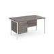 Maestro 25 straight desk 1400mm x 800mm with 3 drawer pedestal - white H-frame leg, grey oak top